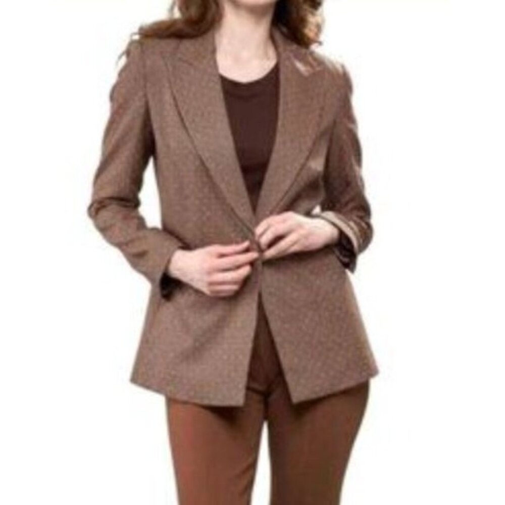 Insight New York Embellished Houndstooth Brown Blazer Jacket Size 8